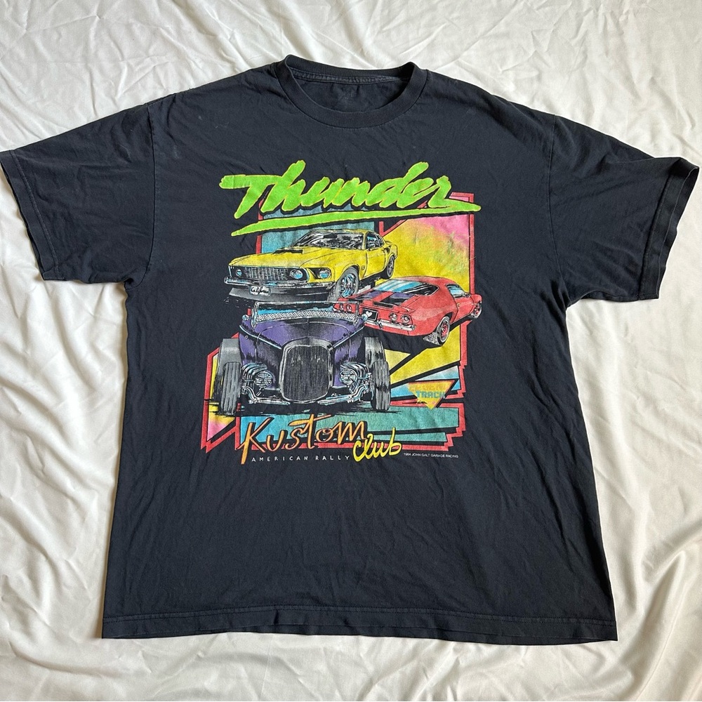 Vtg 1984 John Galt Racing Thunder Racing Club Hot Rods Pony Cars Mens T Shirt XL